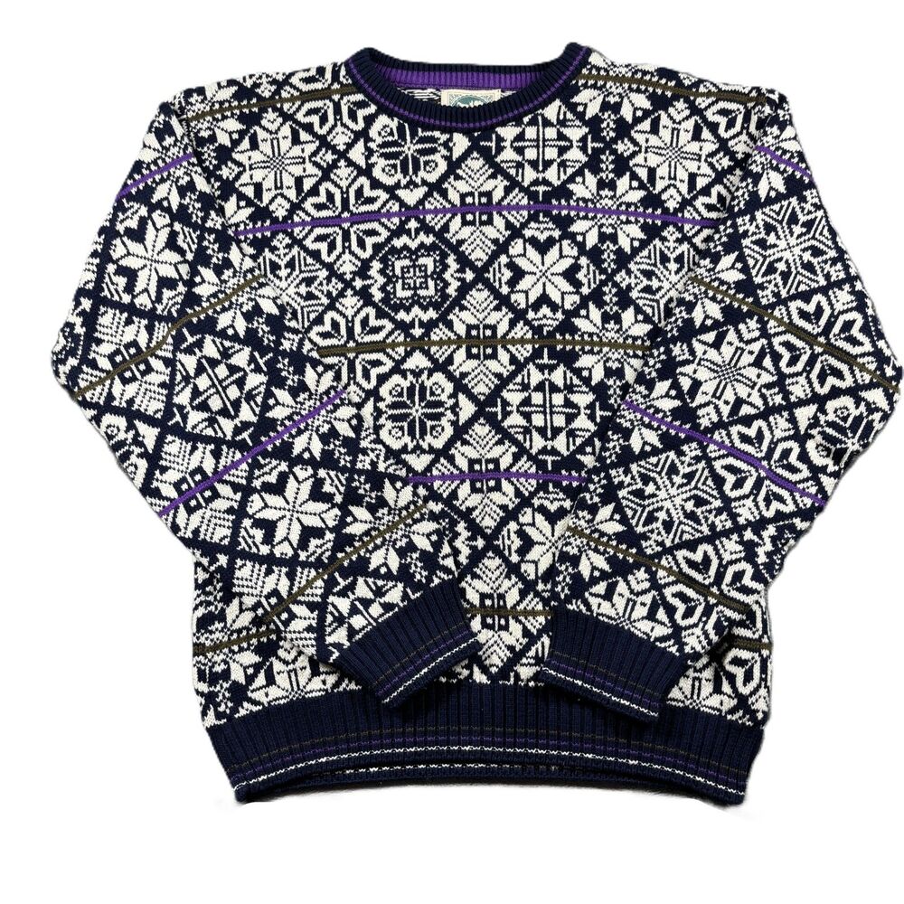Classics by Thane Men Sweater Vintage Nordic Snowflake Pullover Blue Large M117